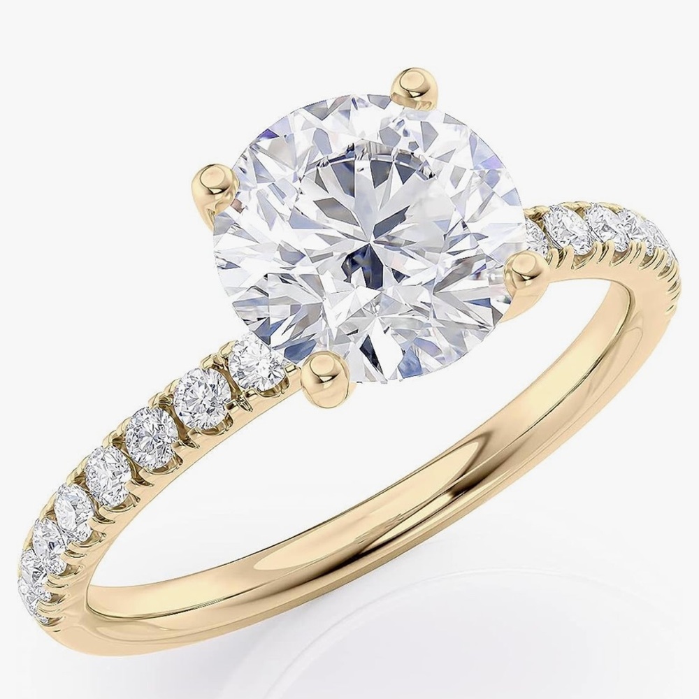 2 Carat Moissanite Engagement Ring w 1/3 Carat Round Natural Diamond in 14k Gold